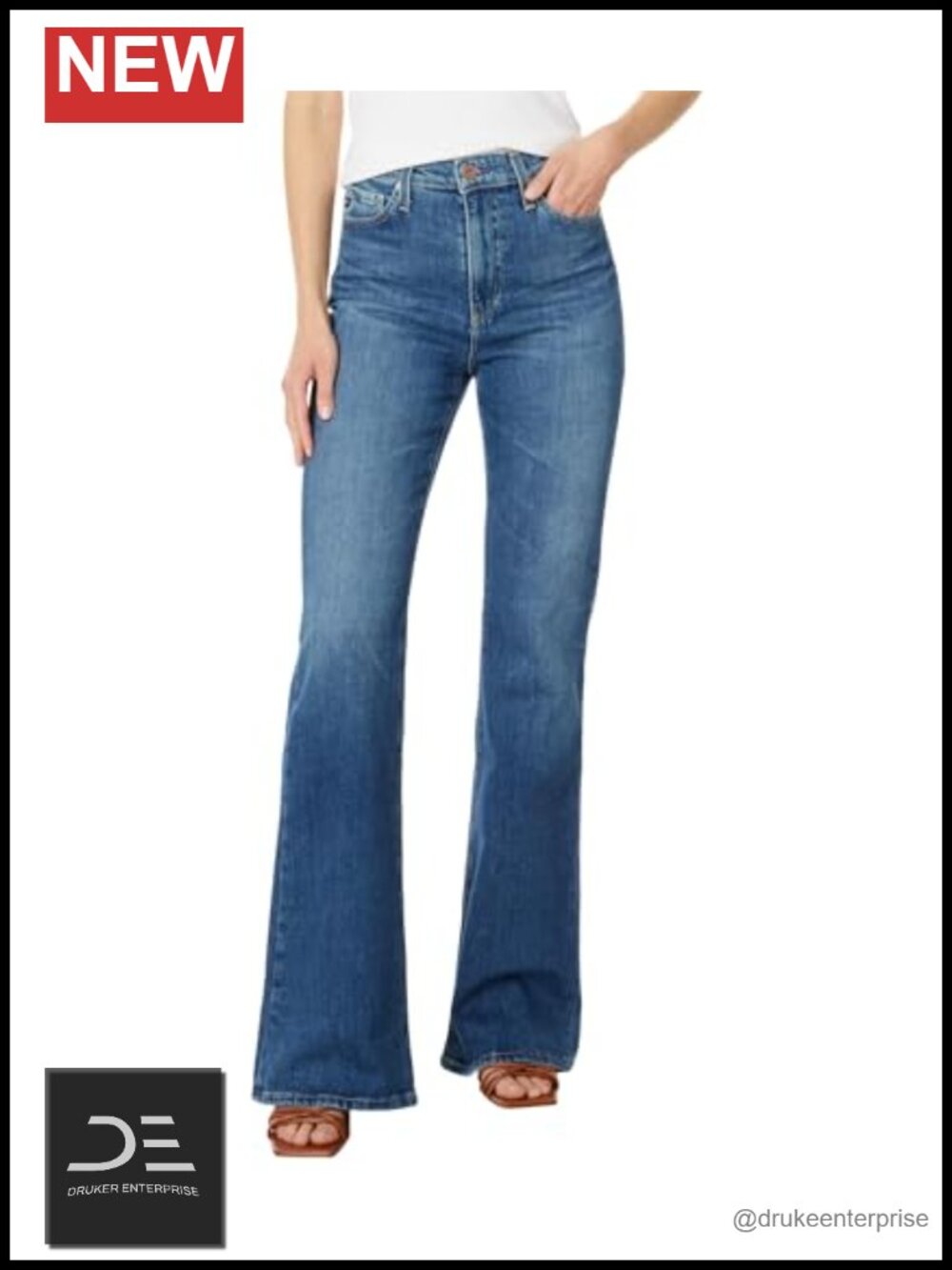 High Rise Flared Jeans with Stretch Cotton Blend